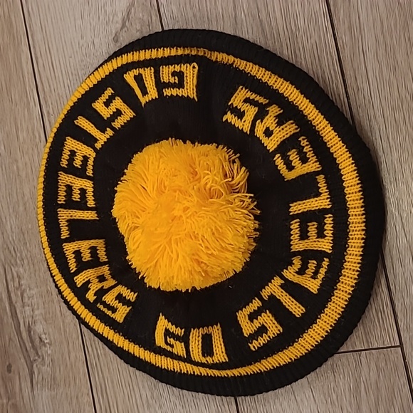 RARE Vintage Pittsburgh Steelers Winter Hat Beanie Knit Cap Pom Tam Beret Unisex - Picture 7 of 9